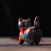 Hand-Carved Rainbow Wood Cat Figurine