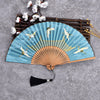 Vintage Handheld Folding Fan With Bamboo Frames And Crane Art