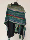 Tibetan Shawl Blue Beige Red Wavy Pattern Winter Warm Tassel Scarf