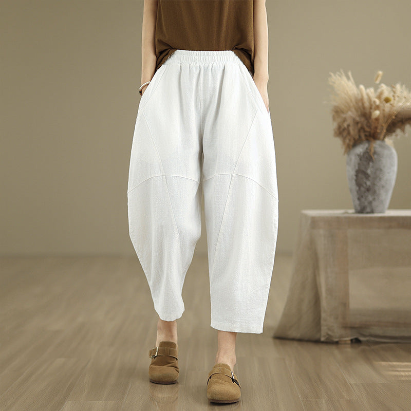 Women's Harem Pants Cotton Linen Wide Leg Trousers With Pockets