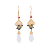 Magnolia Flower Jade Pattern Luck Prosperity Drop Dangle Earrings