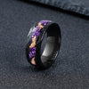 Damascus Steel Ring with Purple Stone Inlay