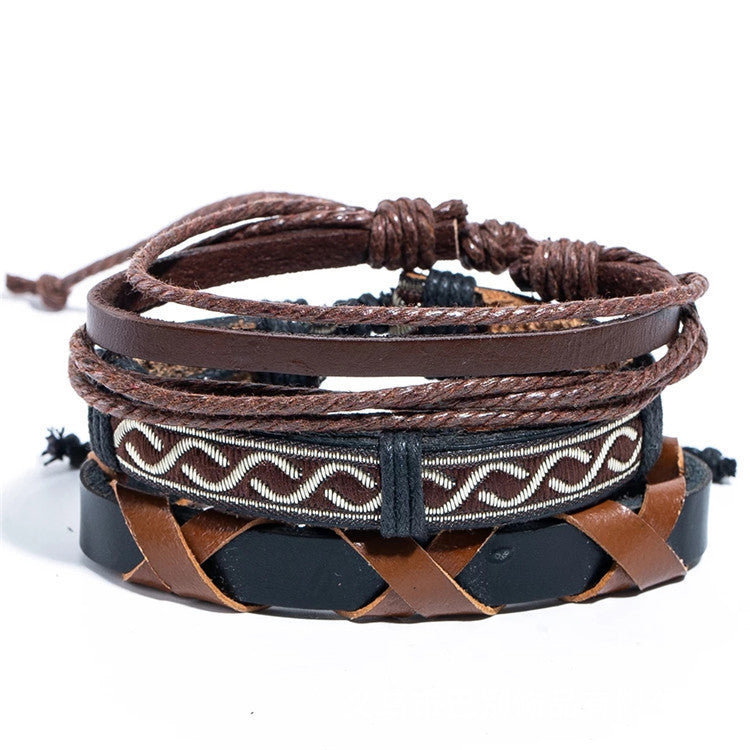 Handmade Leather Bracelet Set with Gift Message Card
