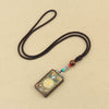 Tibetan Thangka Pendant Necklace, Ebony Wood Rope