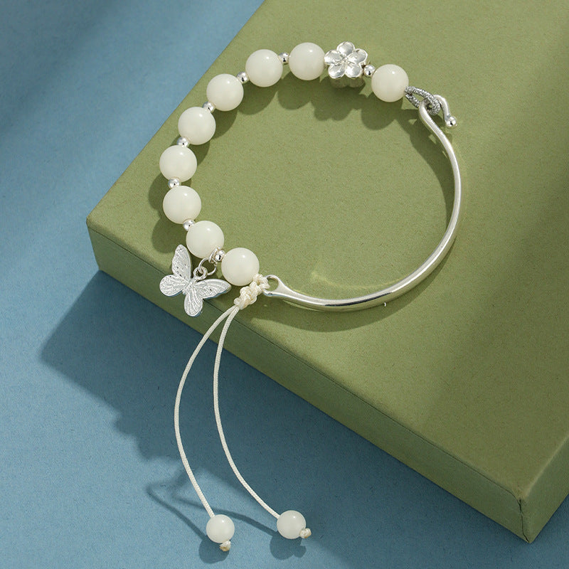 White Bodhi Seed Butterfly Lotus Bracelet