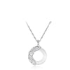 Sterling Silver Koi Fish and Peace Buckle Necklace with White Stone