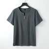 Men's Short Sleeve Linen Cotton Henley Shirt Solid Color