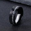 Black Tungsten Ring with Hammered Texture and Meteorite Inlay