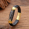 Tibetan Dzi Bead Leather Bracelet, Titanium Steel Clasp