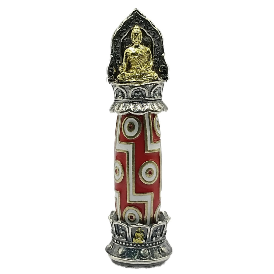 Nine-Eye Dzi Bead Pendant with Buddha Figure