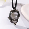 Silver Sheen Obsidian Fox Pendant Necklace