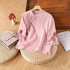 Women's Cotton Embroidery Floral Shirt with Frog Buttons