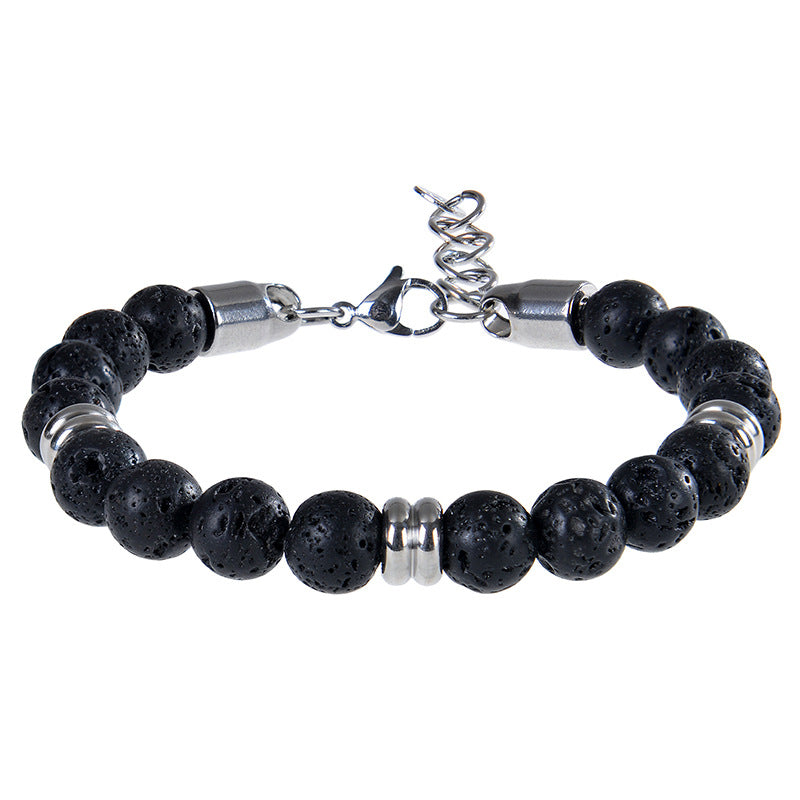 Natural Stone Bead Bracelet with Stainless Steel Accents