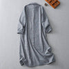 Striped Cotton Linen Midi Dress With Polo Collar