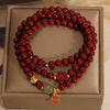 Cinnabar Triple Wrap Bracelet with Gourd and Flower Charms