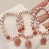Natural Pearl Strawberry Quartz Cute Fox Love Charm Bracelet