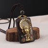 Ebony Wood Pendant Necklace with Buddhist Symbols