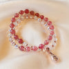 Strawberry Quartz Double Wrap Bracelet with Money Bag Charm