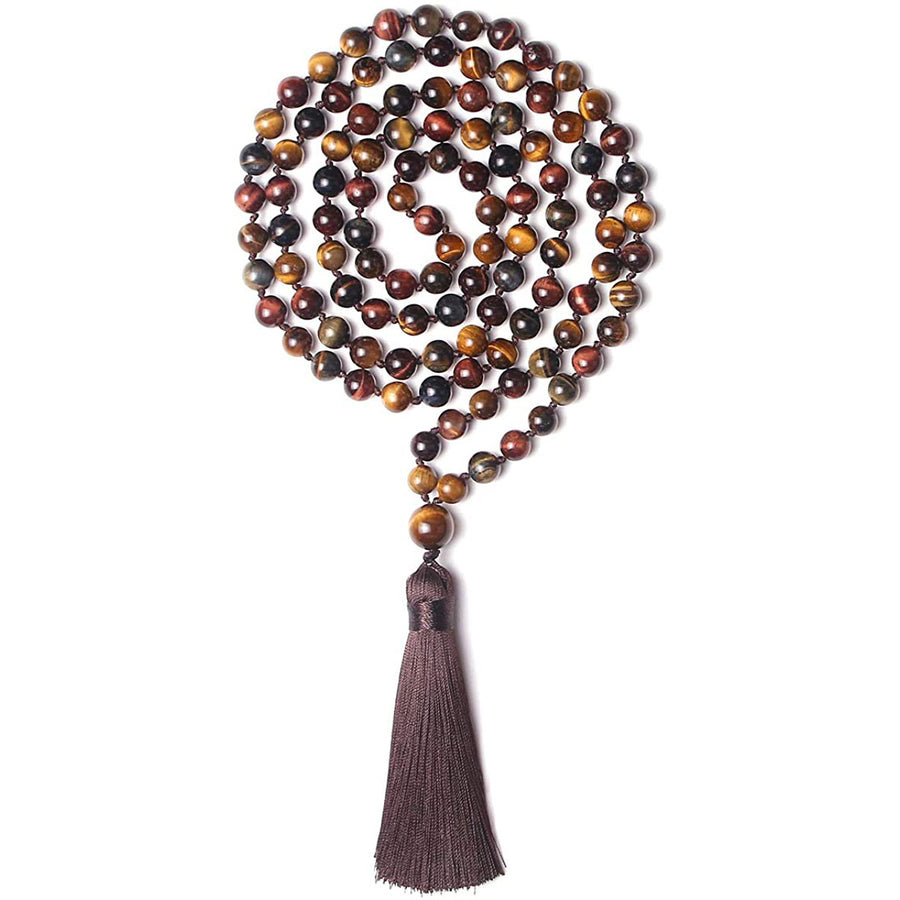 108 Bead Mala Necklace Tiger Eye Obsidian Sandstone Yoga Meditation