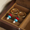 Natural Stone and Pearl Drop Hoop Earrings, Titanium Steel