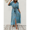 Printed Linen Maxi Dress with Lantern Sleeves