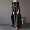 Cotton Linen Maxi Dress Long Sleeve Solid Color