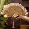 Mini Hollow Carved Bamboo Folding Fan with Tassel