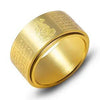 Gold titanium steel ring with engraved Heart Sutra text and zodiac symbol