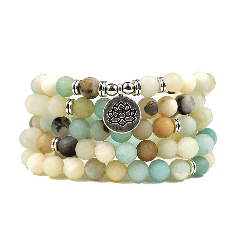 8mm Natural Stone Lotus Mala Bracelet