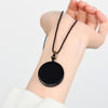 Natural Black Obsidian Round Pendant Necklace