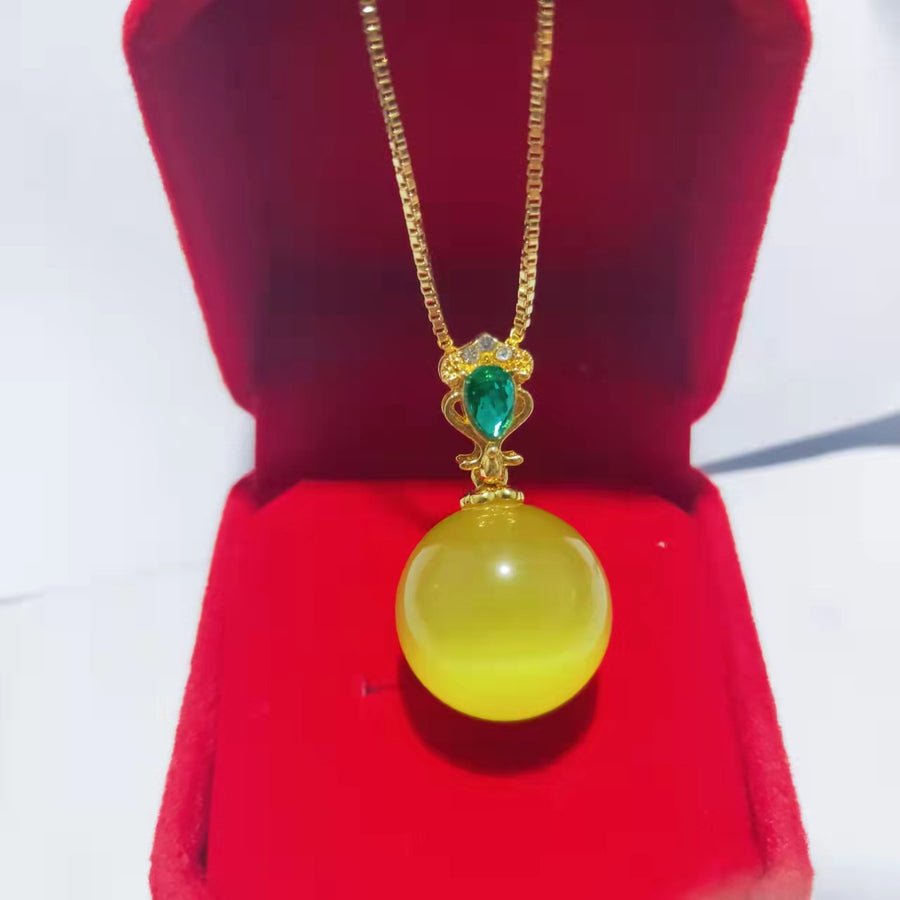 Cat's Eye Round Ball Pendant Necklace Charm