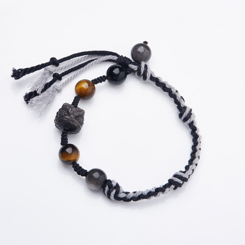 Silver Sheen Obsidian and Fluorite Rope Bracelet