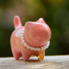 Lacquer Cat Decoration, Wood Figurine with Pearl Necklace