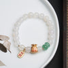 White Agate Money Bag Bracelet with Four Leaf Clover Charm