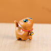 Carved Wood Cat Figurine with Bell - Cute Animal Desk Decoration