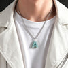 Natural Blue Water Jade Letter Pendant Necklace Titanium Steel