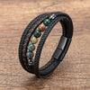 Braided Leather Bracelet with Stone Beads for Men and Women