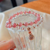 Strawberry Quartz Double Wrap Bracelet with Money Bag Charm