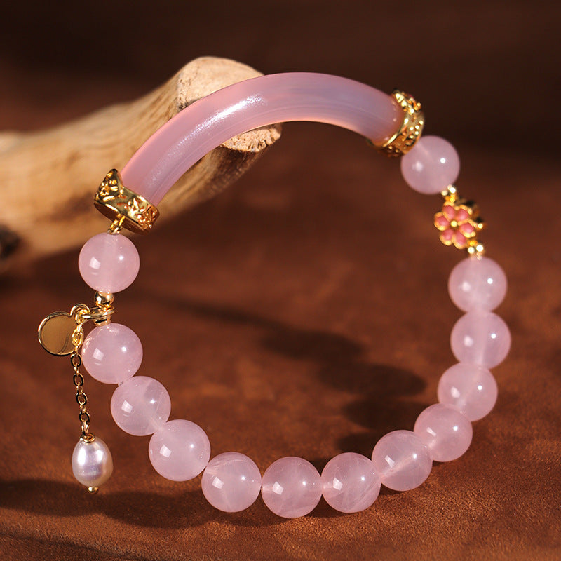 Chalcedony and Pearl Half Bangle Bracelet