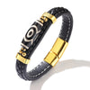 Tibetan Dzi Bead Leather Bracelet, Titanium Steel Clasp