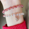 Strawberry Quartz Double Wrap Bracelet with Money Bag Charm
