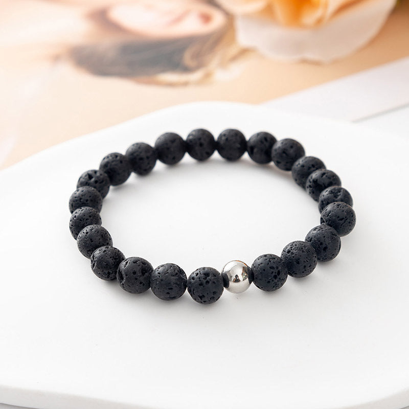 Matte Lava Rock and Howlite Bead Bracelet with Skull or Metal Charm