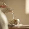 Cat and Flower Tea Cup, Ru Kiln Ceramic Kung Fu Teacup