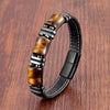 Tiger Eye Bamboo Stone Leather Bracelet Protection Power