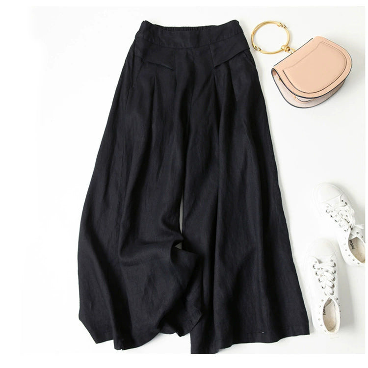 Women's Wide Leg Pants Cotton Linen High Waist Trousers With Pockets