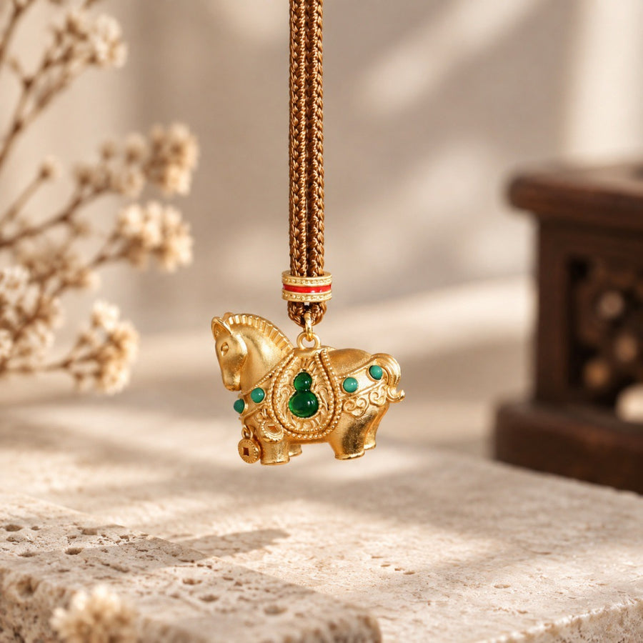 Copper Horse Pendant Necklace, New Chinese Style