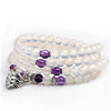 108 Beads White Agate Mala Bracelet with Lapis or Amethyst
