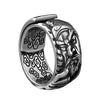 Close-up of a silver-tone copper ring with a raised Guan Gong face design and cloud patterns inside