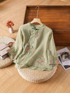 Embroidered Cotton Linen Chinese Frog-Button Shirt
