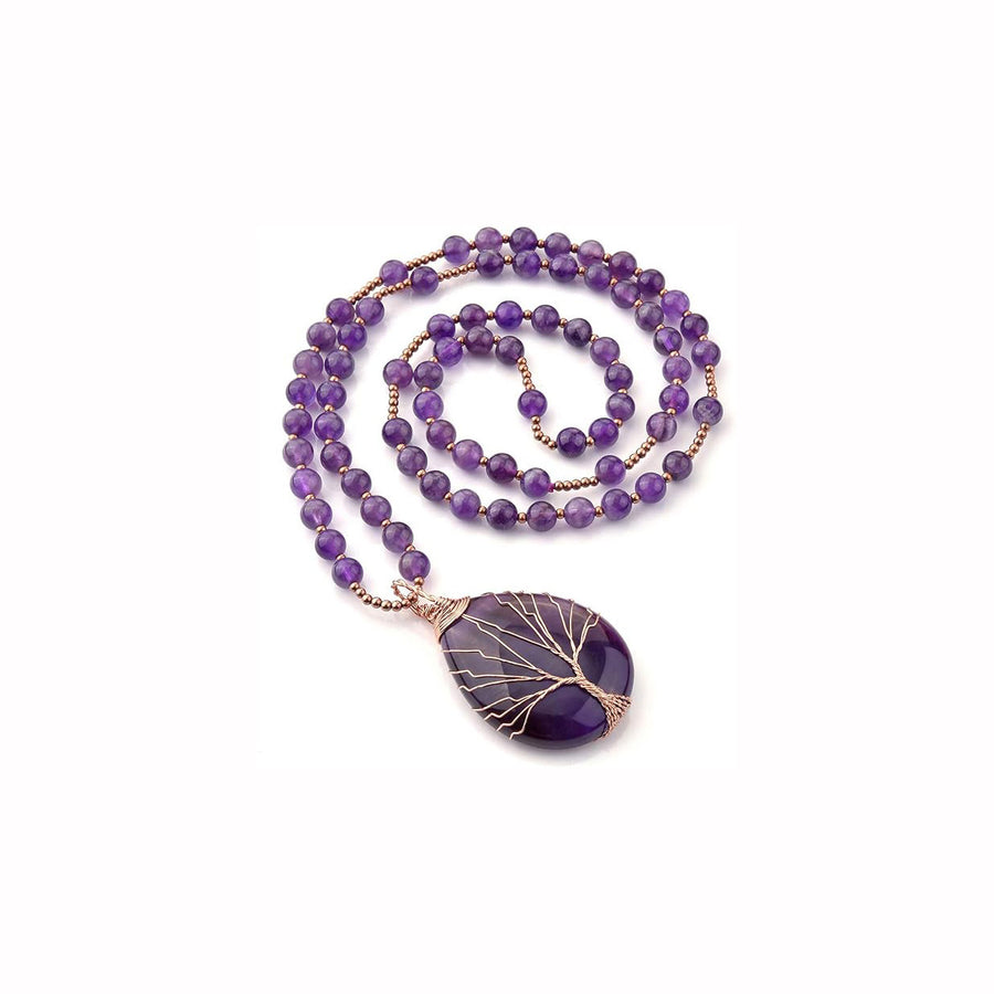 Natural Stone Beaded Pendant Necklace, Tree of Life Design
